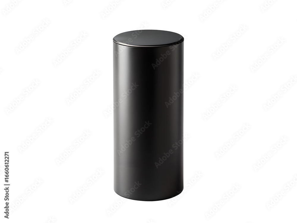 Poster 3d illustration of a single black cylinder shape with a smooth matte surface, isolated on a transpar