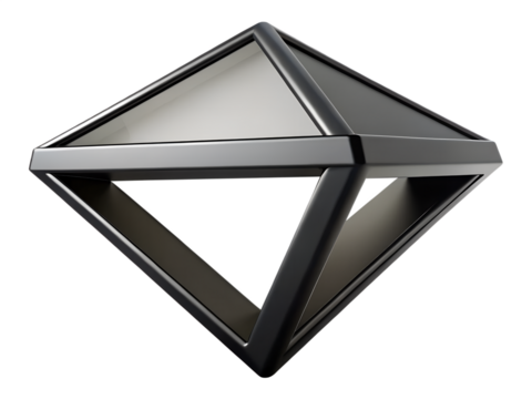 3d illustration of a black geometric octahedron shape with sharp edges and facets, isolated on a transparent background, representing modern design and structure