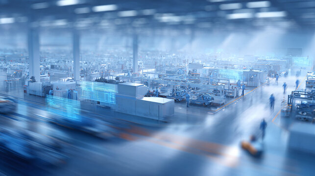 Futuristic factory floor showcasing advanced production. Great for concepts of automation, technology, industry 4.0, and the future of manufacturing processes. - Powered by Adobe