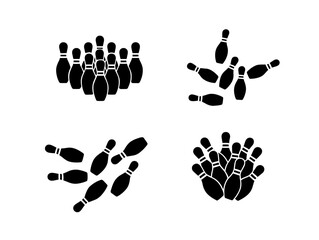 Bowling pins arrangement displayed as four distinct graphic illustrations isolated against a plain setting