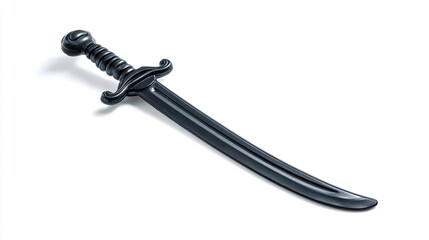 Closeup View Of A Dark Curved Sword On A White Background