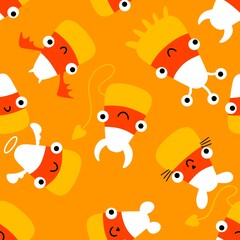 Cartoon Halloween sugar monsters seamless candy corn pattern for wrapping paper and fabrics and linens and kids clothes