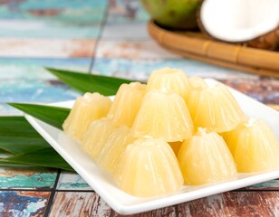 Pineapple jelly cubes on plate