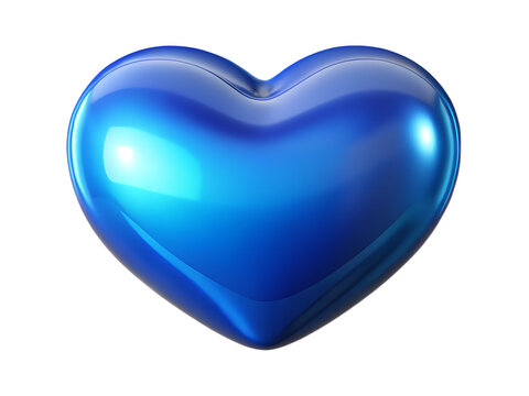 3d illustration of shiny blue heart symbol representing love and affection, isolated on transparent background