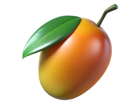 3d illustration of fresh ripe mango fruit with a green leaf and stem, isolated on transparent background