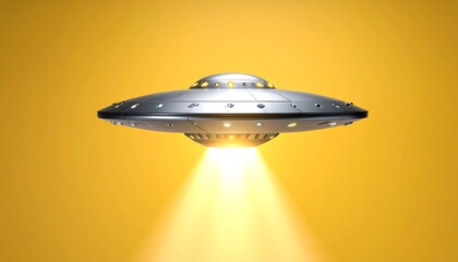 Silver UFO against a yellow backdrop