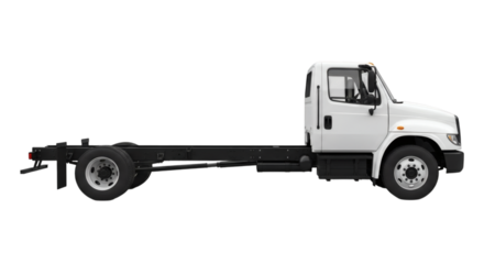 White cab chassis truck isolated on black background for commercial vehicle applications and construction needs on transparent background