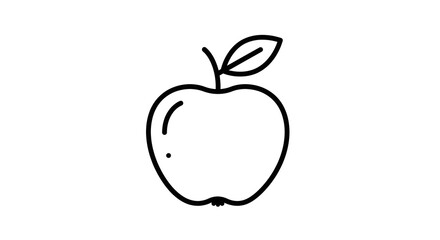 Fototapeta premium Simple line drawing of an apple with a leaf on a white background, minimalist illustration of a fresh fruit, healthy food icon.