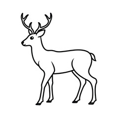 Reindeer Line Art Silhouette Vector Illustration on White Background