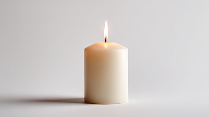A Single White Candle Burning Brightly Against a Soft White Background A Simple, Peaceful Image Evoking Feelings of Tranquility and Serenity. The