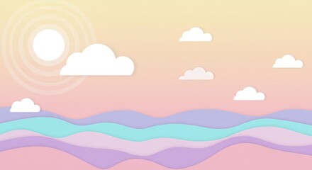 Fototapeta premium Pastel Sunset Sky with Clouds and Wavy Landscape.
