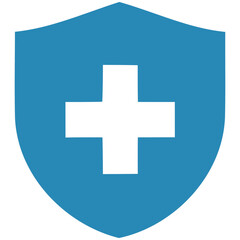 Shield with white cross symbol representing healthcare, protection, and safety concepts