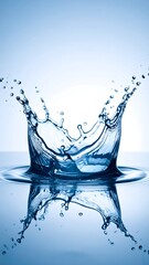 Water droplet impact creating a crown splash with reflection