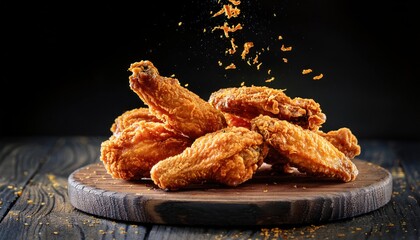 Creative Concept of Flying Fried Chicken Pieces: Levitating Food Presentation