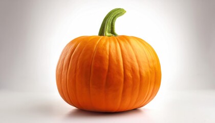 Orange Pumpkin Jack-O'-Lantern with Green Stem Decorative Gourd Isolated on White Background