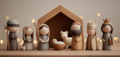 kings carrying their gifts adoring the Child Jesus on a rustic scene.