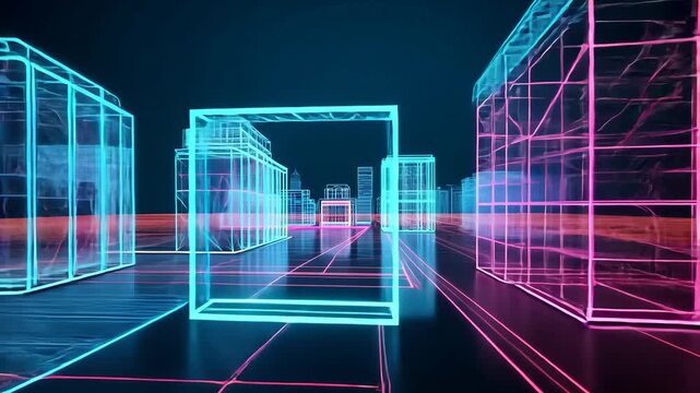 Futuristic Smart Home Hologram with Neon Lights
