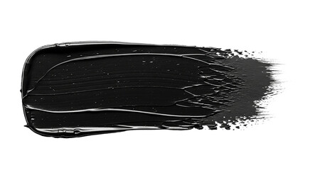 A horizontal smear of dark black paint with visible brush strokes on a solid space