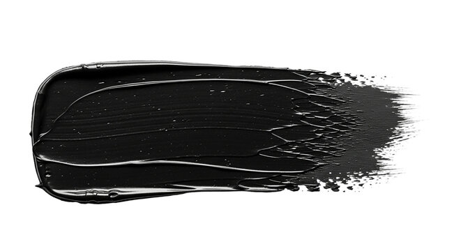 A horizontal smear of dark black paint with visible brush strokes on a solid space