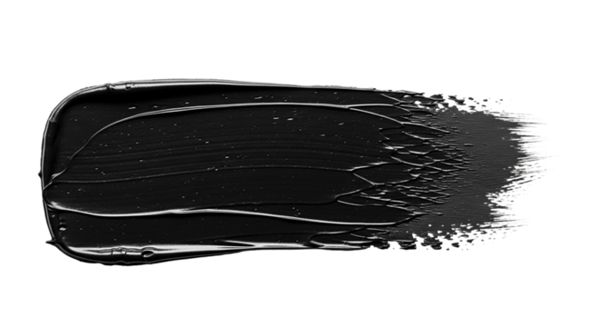 A horizontal smear of dark black paint with visible brush strokes on a solid space