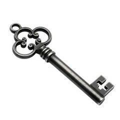 Antique ornate metal key isolated on transparent background, representing access, security, and mystery