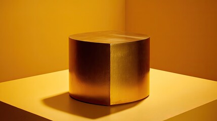 Gold Cylinder Pedestal Displaying a Yellow Platform