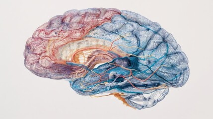 Schizophrenia brain structure abnormal neural pathway psychiatric disorder illustration clean white background