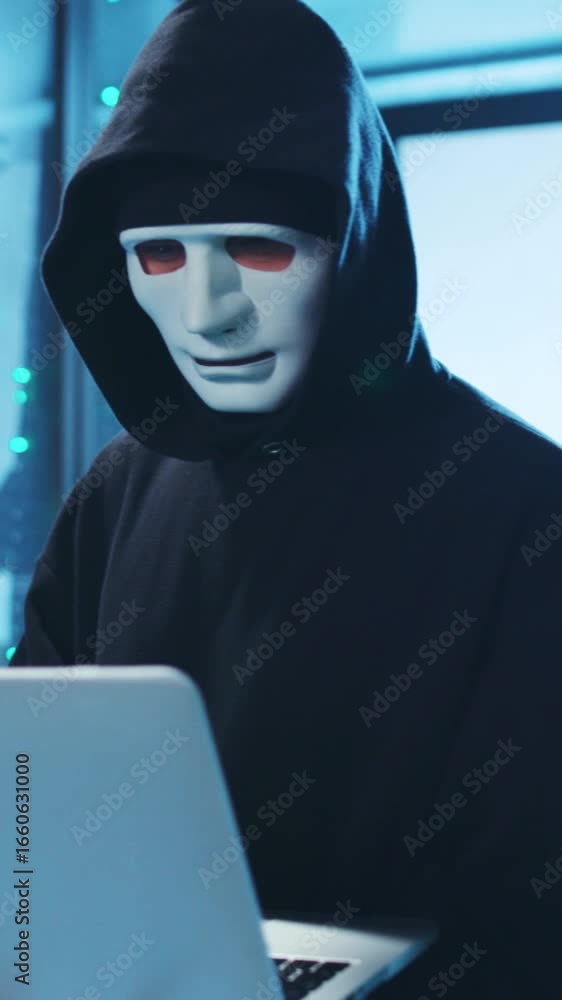 Aufkleber a mysterious hacker operates within a complex cyber environment while using a laptop