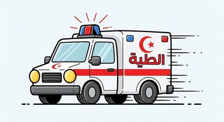 Animated Ambulance Vehicle with Emergency Light and Medical Symbols Illustration