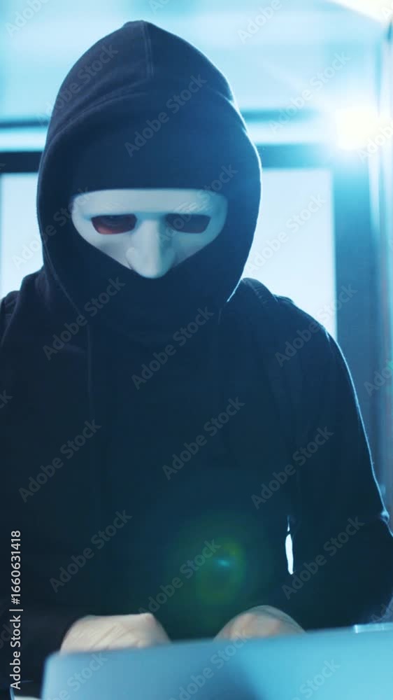 Aufkleber a mysterious cloaked figure appears in a hightech environment filled with cyber intrigue