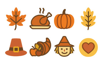 Thanksgiving icons: turkey, pumpkin, and autumn elements in flat design