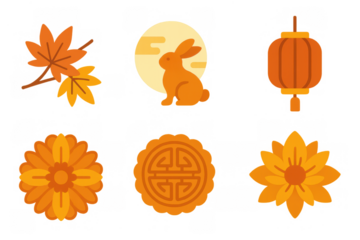 Mid-autumn festival celebrations with lanterns, mooncake, and seasonal symbols