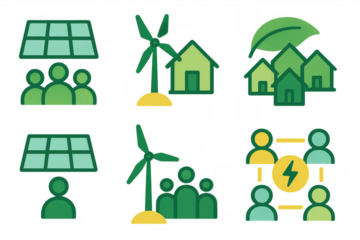Energy transition icons featuring solar and wind power in gradient style