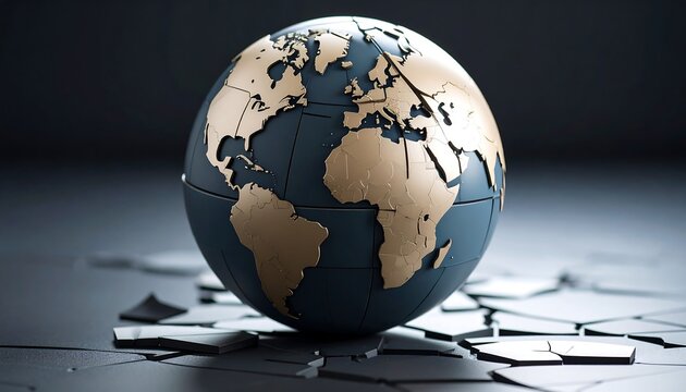 Earth globe on shattered surface
