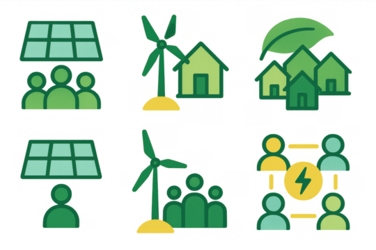 Energy transition icons featuring solar and wind power in gradient style