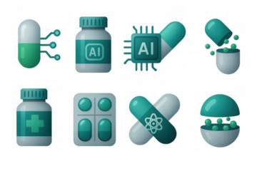 Futuristic medical technology and ai capsule icons set in 3d