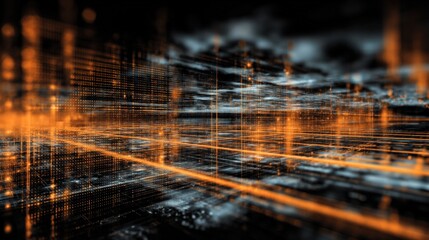 Abstract Digital Network with Orange Lines: Technology, Connection, and Futuristic Design for Backgrounds