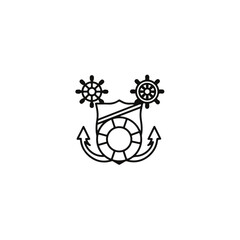 Elegant nautical emblem featuring anchor, life preserver, and ship wheels, perfect for maritime branding and travel designs