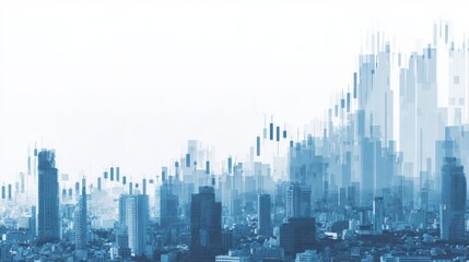 Cityscape Financial Chart Overlay: Modern Business and Investment Opportunities in Urban Development, Blue Tones