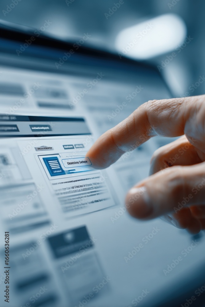 Aufkleber hand interacting with digital touchscreen display, technology interface and modern user experience i