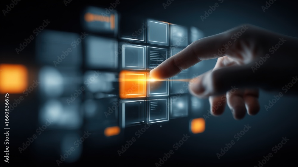 Aufkleber hand touching digital interface display screen, futuristic technology concept with interactive touch
