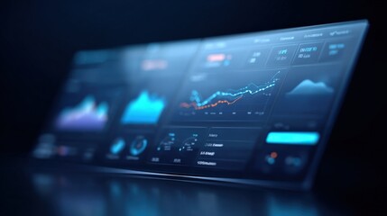 Futuristic Data Visualization on Curved Screen: Finance, Analytics, and Business Intelligence Interface