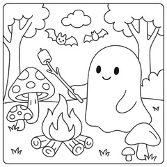 Obraz premium A collection of funny cartoon monsters, black and white outline illustrations for a children's coloring book, featuring cats, dogs, and other whimsical fairytale animals