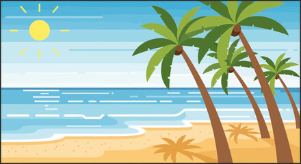 Obraz premium Sunny Tropical Beach Landscape With Palm Trees And Ocean View