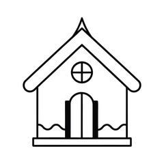 Christmas Gingerbread House Vector Line Art on White Background