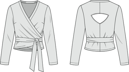 Wrap top blouse shirt fashion sketch CAD vector drawing design apparel clothing sleeve vector illustration 