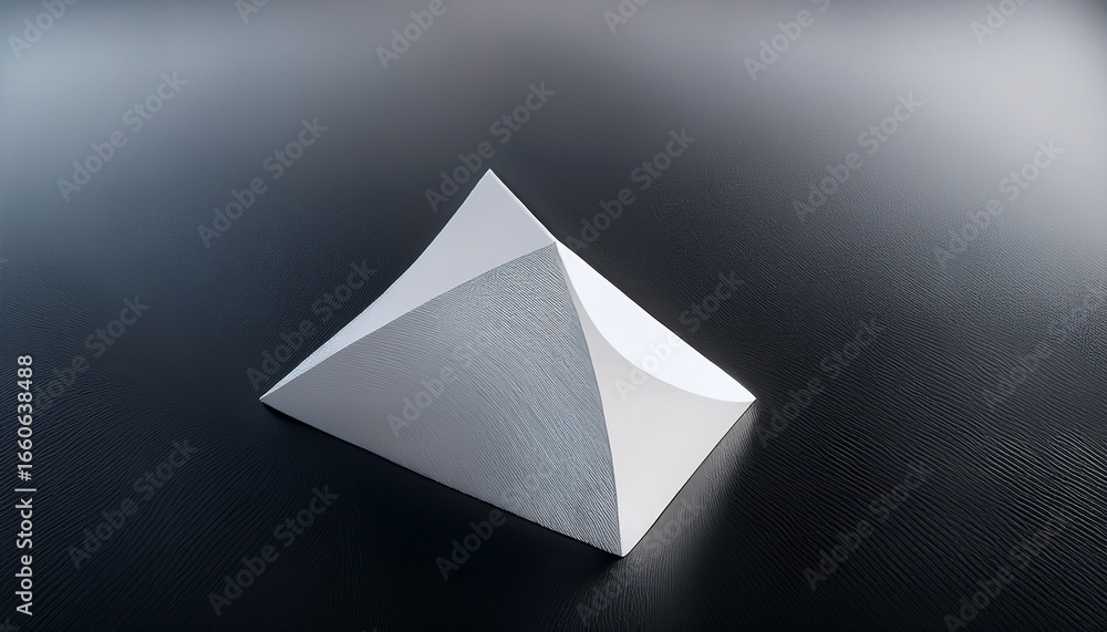 Poster a close up of a white geometric shape partially visible on a dark smooth surface with soft lighting