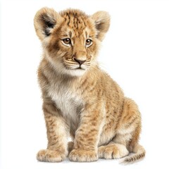 Obraz premium Majestic Lion Cub Portrait , white background cut out PNG