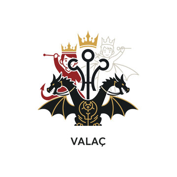 Valač logo featuring a heraldic emblem with twin dragons, an anchor, and crowned figures.