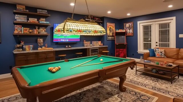 Game Room Billiards Night Fun.